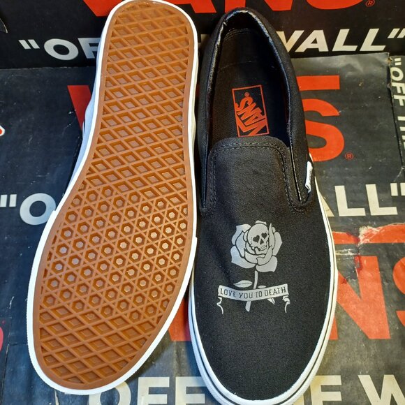Vans Men's U.S. 9.5 Slip-On Love You To Death Black/White VN0A5JMH6BT - Picture 4 of 12